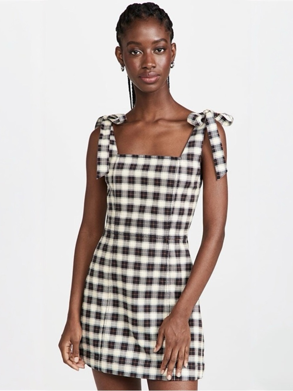 alice + olivia Maryann Dress in Plaid Black & White Size 2 Mini Tie Shoulder